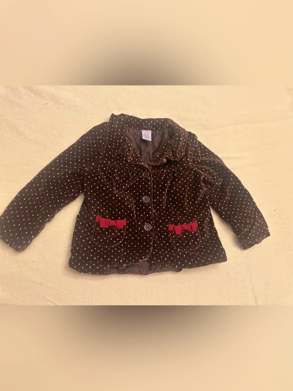 2T-3T Gymboree Brown Pink Polka Dot Velveteen Lined Barn Coat Jacket